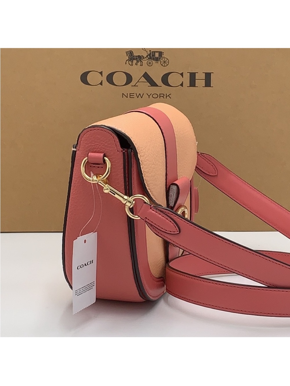 COACH Georgie Saddle Bag In Colorblock COLOR:
Gold/Faded Blush/Taffy - Picture 3 of 16